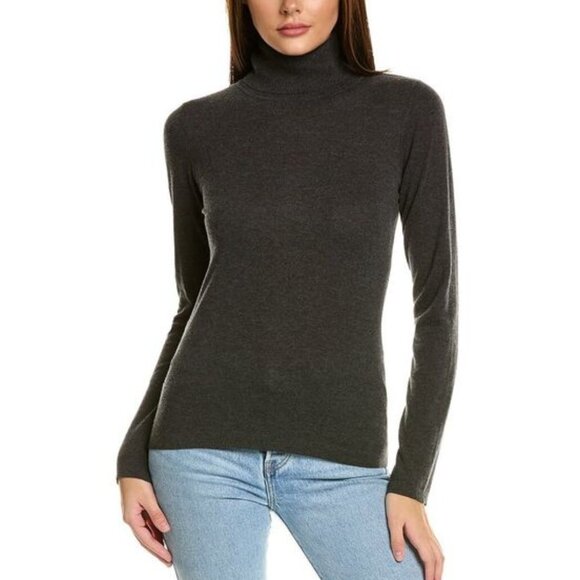 Forte 100% Cashmere Pullover Turtleneck Sweater Quiet Luxury Gray Sz Large NEW - Picture 1 of 16